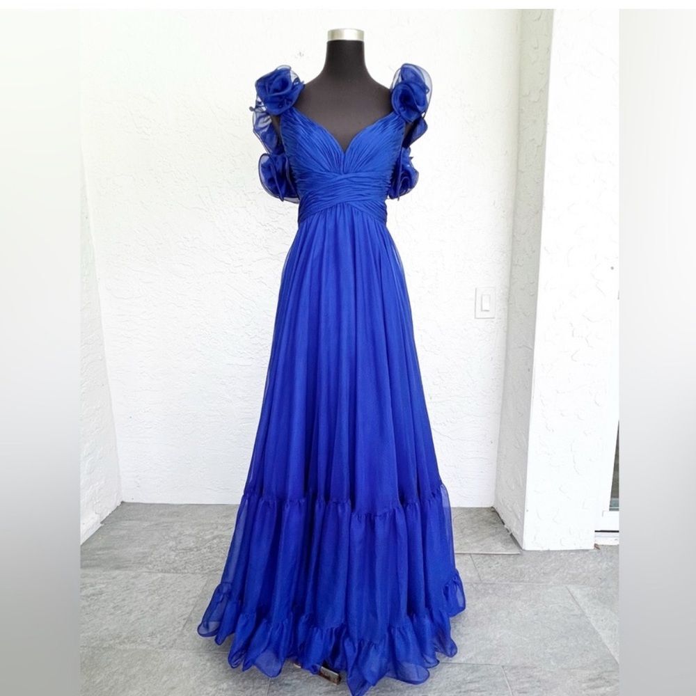 MAC DUGGAL RUFFLE TIERED CUTOUT CHIFFON GOWN - Picture 2 of 14